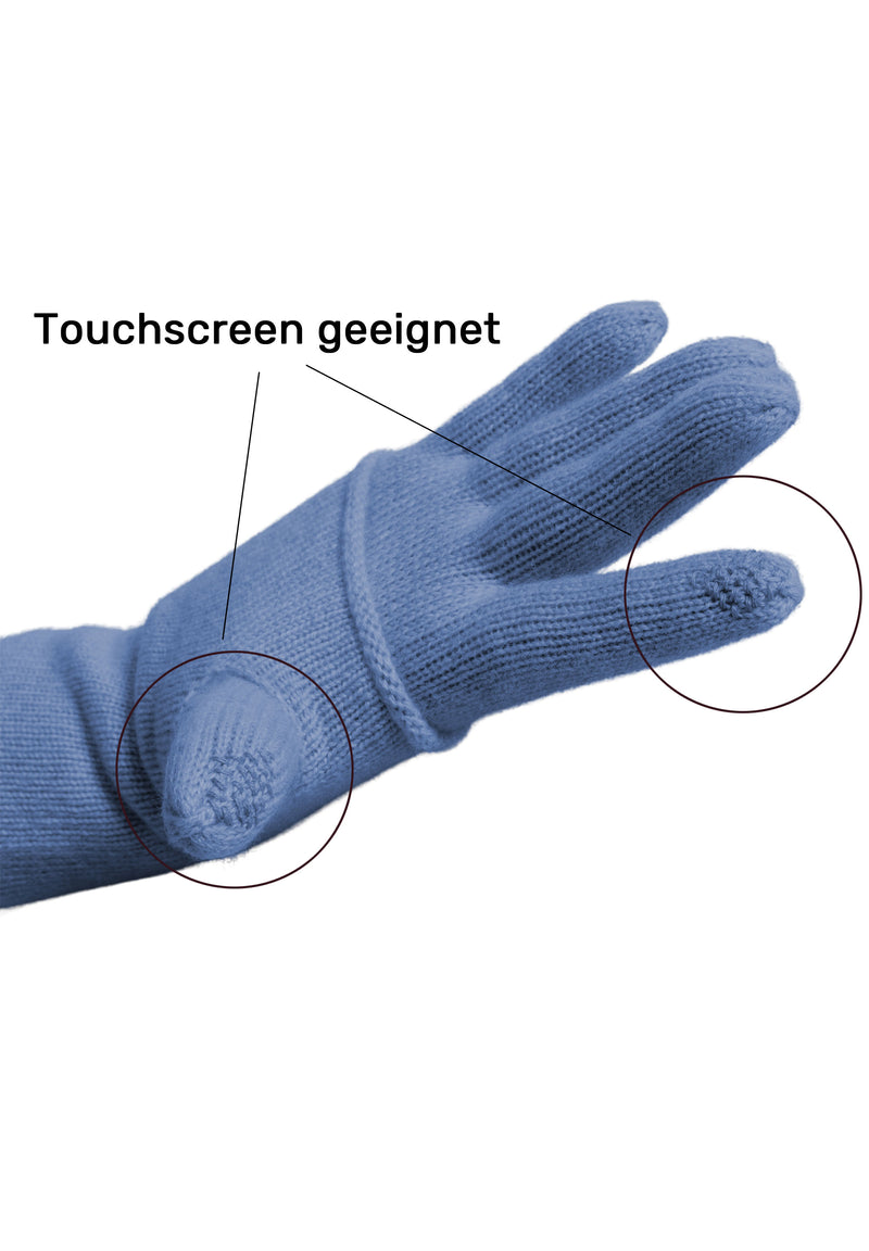 Kaschmir-M&#252;tze, hoch, Handschuh + Schal mit geometrischem Muster - Himmelblau Kaufen